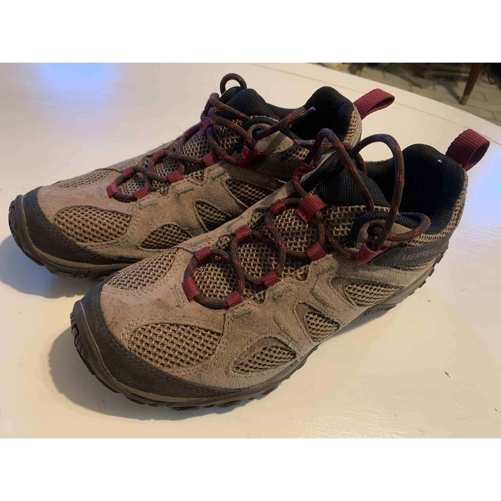 Merrell Yokota 2 Hiking Shoes Women's 7.5 Brown Red Laces Outdoor Trail Sneakers